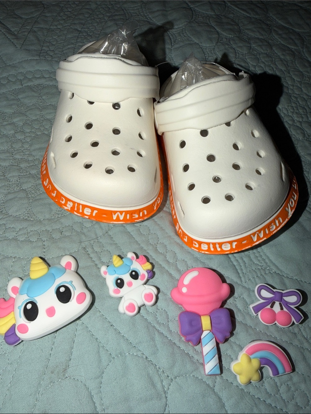 White Kids Clog Shoes with Orange Trim